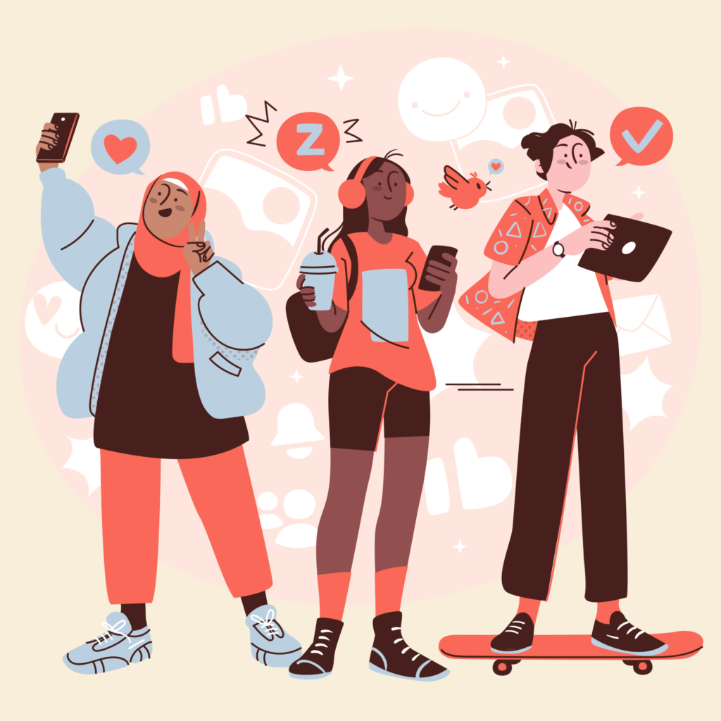 Illustration showing a group of teenagers